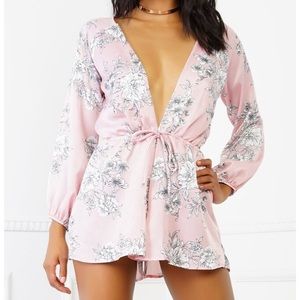 Pink Satin Floral Romper